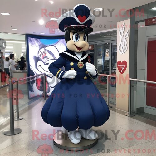 Costume De Mascotte Redbrokoly De Coeur Bleu Marine Habillé D Une Jupe Circulaire Et De Broches