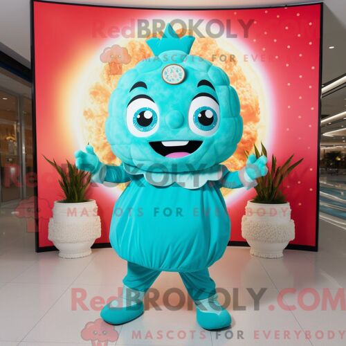 Costume De Mascotte Redbrokoly Dim Sum Turquoise Personnage Habillé D Une Combishort Et De Bracelets De Cheville
