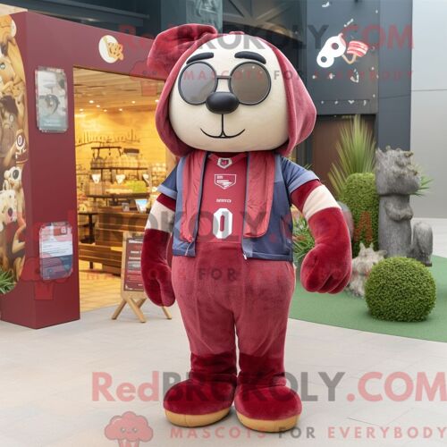 Personnage De Costume De Mascotte Redbrokoly De Champagne Marron Habillé Avec Un Short En Jean Et Des Écharpes