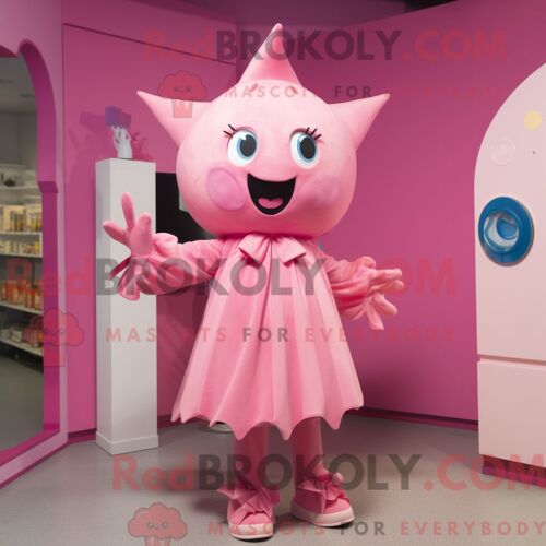 Costume Mascotte Redbrokoly De Pink Ray Personnage Habillé Avec Une Jupe-Culotte Et Des Épingles À Cheveux