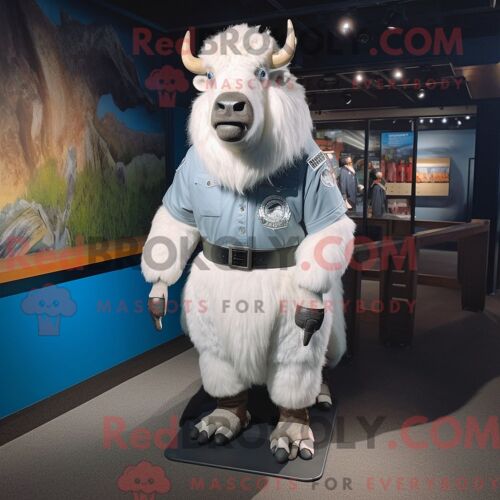 Costume Mascotte Redbrokoly De Buffle Blanc Habillé D Un Rash Guard Et De Bretelles