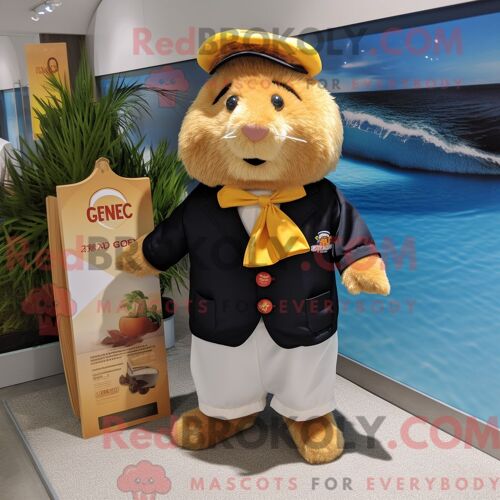 Costume Mascotte Redbrokoly De Cochon D Inde Doré Habillé D Un Maillot De Bain Une Pièce Et De Cravates