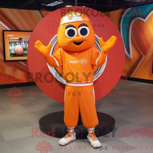 Personnage De Costume De Mascotte Redbrokoly Orange Plate Spinner Habillé Avec Un T-Shirt À Col En V Et Des Bandeaux