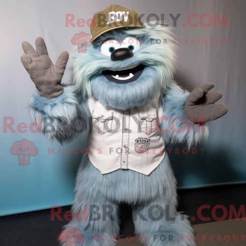 Costume De Mascotte Redbrokoly D Olive Yeti Personnage Habillé D Une Chemise En Jean Et De Gants