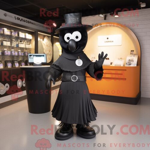 Costume Mascotte Redbrokoly De Sablier Noir Personnage Habillé Avec Une Robe Midi Et Des Ceintures