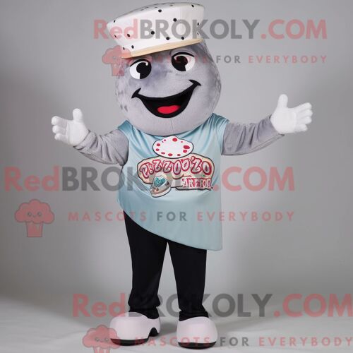 Costume De Mascotte Redbrokoly Silver Pizza Habillé Avec Un T-Shirt À Col En V Et Des Coussinets Pour Les Pieds