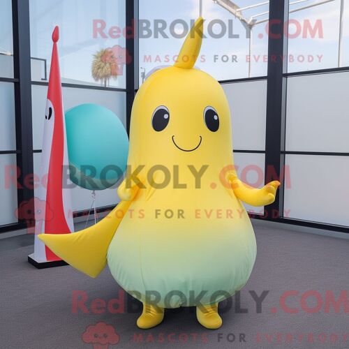 Costume De Mascotte Redbrokoly De Narval Jaune Citron Habillé D Une Jupe Longue Et De Gants