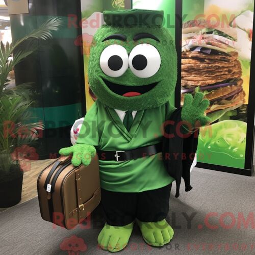 Costume De Mascotte Redbrokoly De Sushi Vert Forêt Personnage Habillé Avec Une Robe Et Des Porte-Documents