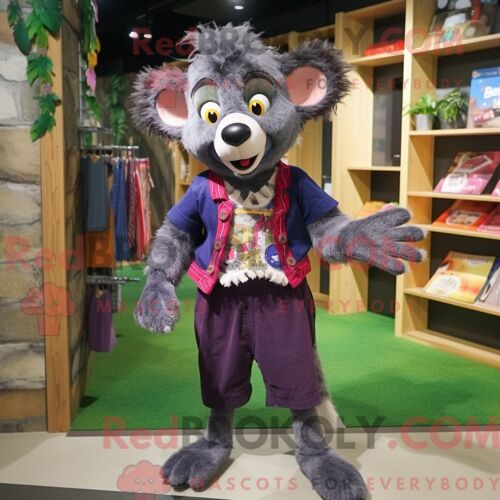 Personnage De Costume De Mascotte Redbrokoly Aye-Aye Habillé Avec Une Chemise Oxford Et Des Lacets De Chaussures