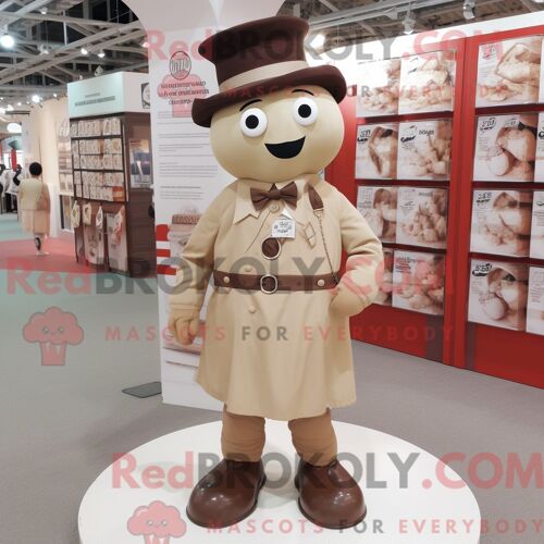 Costume Mascotte Redbrokoly De Chocolats Beiges Personnage Habillé D Une Chemise Oxford Et De Bérets