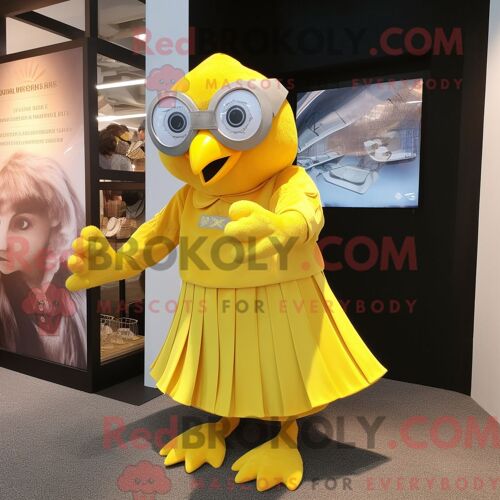 Costume De Mascotte Redbrokoly D Aigle Jaune Citron Habillé D Une Jupe Longue Et D Un Porte-Monnaie