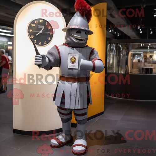 Mascotte Redbrokoly De Personnage De Costume De Garde Suisse Grise Habillée D Un T-Shirt À Col En V Et De Montres