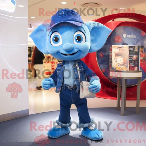 Personnage De Costume De Mascotte Redbrokoly De Fée Des Dents Bleues Habillé Avec Un Jean Évasé Et Un Porte-Monnaie