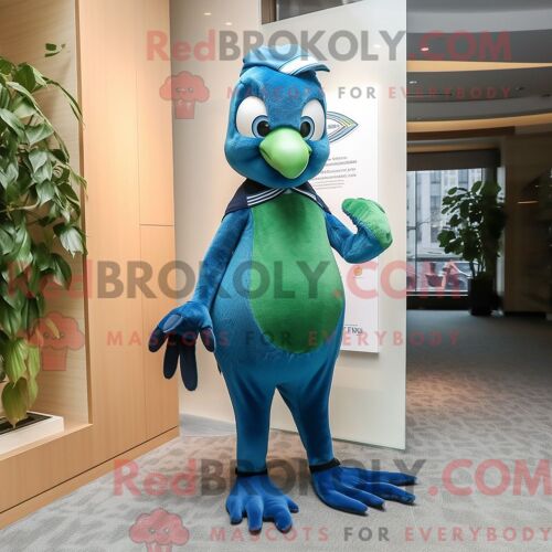 Costume De Mascotte Redbrokoly De Geai Bleu Vert Forêt Personnage Habillé Avec Un Maillot De Bain Une Pièce Et Des Boucles D Oreilles