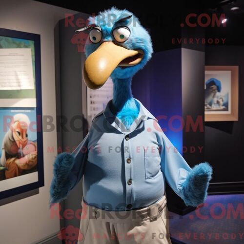 Costume De Mascotte Redbrokoly D Oiseau Dodo Bleu Personnage Habillé Avec Une Chemise Habillée Et Des Écharpes