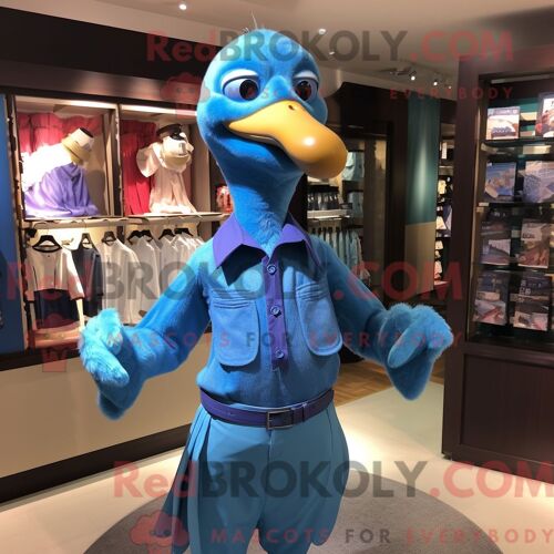 Costume De Mascotte Redbrokoly D Oiseau Dodo Bleu Personnage Habillé Avec Une Chemise Habillée Et Des Écharpes