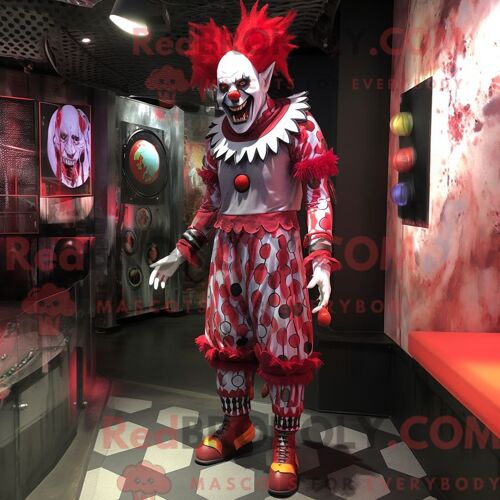 Costume De Mascotte Redbrokoly De Clown Maléfique Rouge Habillé Avec Un Legging Et Des Boucles D Oreilles