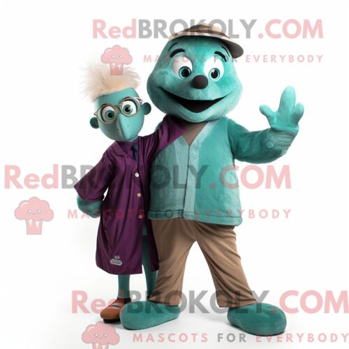Costume Mascotte Redbrokoly De Coq Vert Forêt Habillé D Un Pantalon Chino Et De Montres Bracelet