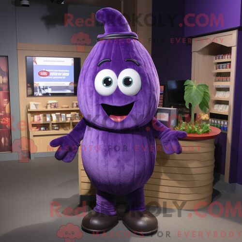 Costume Mascotte Redbrokoly D Aubergine Violette Personnage Habillé D Une Salopette Et De Mitaines