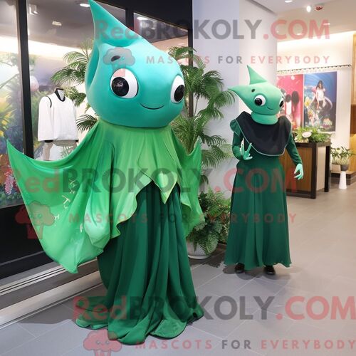 Costume De Mascotte Redbrokoly De Raie Manta Vert Forêt Habillé D Une Robe Fourreau Et D Un Porte-Monnaie