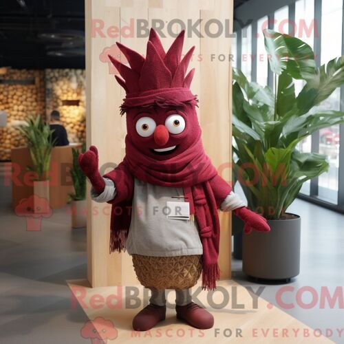 Personnage De Costume De Mascotte Redbrokoly D Aas Marron Habillé Avec Un Pantalon Chino Et Des Écharpes