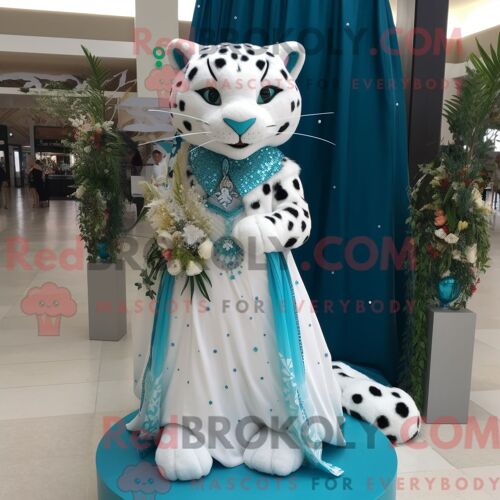 Costume Mascotte Redbrokoly De Léopard Turquoise Habillé D Une Robe De Mariée Et De Porte-Clés