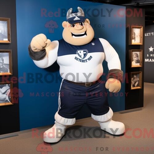 Costume De Mascotte Redbrokoly Navy Strongman Habillé D Une Chemise Henley Et De Montres-Bracelets