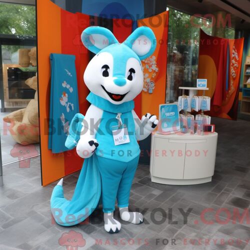 Costume Mascotte Redbrokoly D Hermine Turquoise Habillé Avec Une Jupe Crayon Et Des Portefeuilles