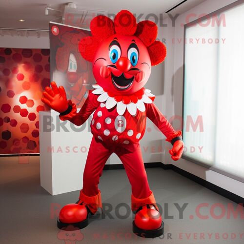 Costume De Mascotte Redbrokoly De Clown Maléfique Rouge Habillé Avec Un Legging Et Des Boucles D Oreilles
