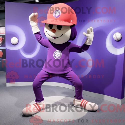 Personnage De Costume De Mascotte Redbrokoly De Balle De Baseball Violet Habillé Avec Un Pantalon Et Des Chapeaux De Yoga