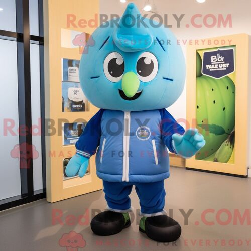 Costume De Mascotte Redbrokoly De Concombre Bleu Habillé D Un Blouson Aviateur Et De Bonnets