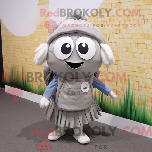 Personnage De Costume De Mascotte Redbrokoly De Poivre Gris Habillé Avec Une Jupe Plissée Et Des Sacs À Dos