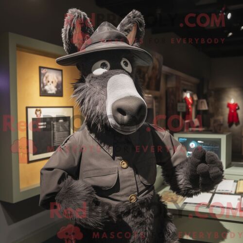 Personnage De Costume De Mascotte Redbrokoly D Âne Noir Habillé Avec Une Chemise Boutonnée Et Des Chapeaux