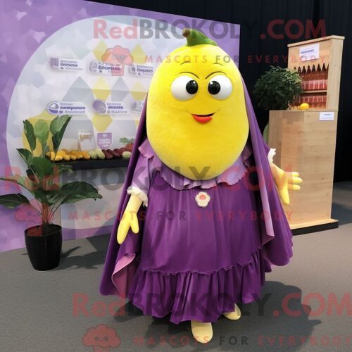 Costume De Mascotte Redbrokoly De Citron Violet Habillé D Une Jupe Et De Châles