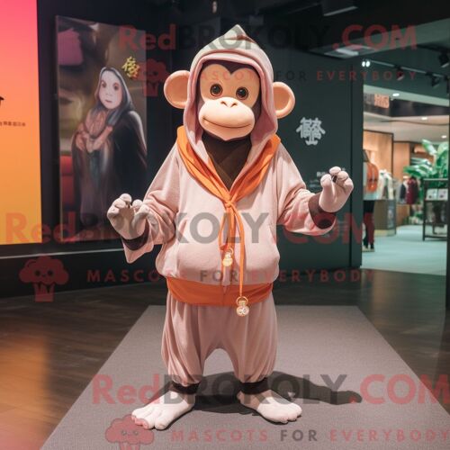 Costume De Mascotte Redbrokoly De Singe Pêche Personnage Habillé Avec Un Pantalon De Jogging Et Un Châle