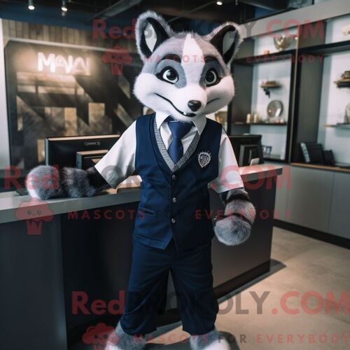 Costume Mascotte Redbrokoly De Civette Marine Personnage Habillé Avec Un Costume Et Des Écharpes