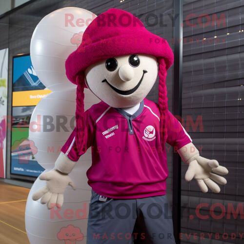 Personnage De Costume De Mascotte Redbrokoly De Filet De Volley-Ball Magenta Habillé Avec Un Polo Et Des Épingles À Chapeau