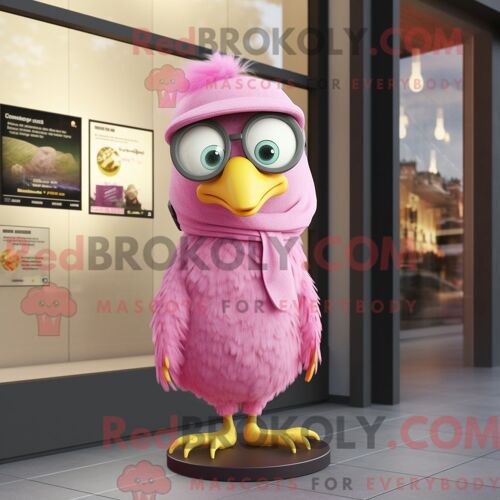 Personnage De Costume De Mascotte Redbrokoly De Canari Rose Habillé Avec Une Dissimulation Et Des Lunettes
