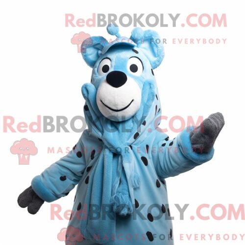Costume Mascotte Redbrokoly De Girafe Bleu Ciel Habillé D Une Parka Et De Mitaines