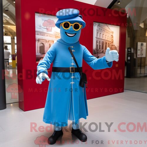 Costume Mascotte Redbrokoly De La Garde Suisse Bleu Ciel Habillé D Une Chemise Oxford Et De Lunettes De Soleil