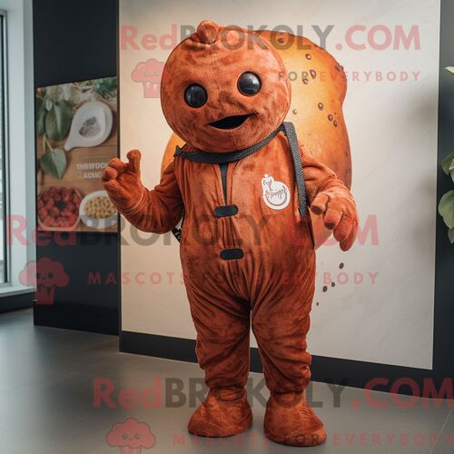 Personnage De Costume De Mascotte Redbrokoly De Framboise Rouille Habillé Avec Une Combinaison Et Des Écharpes