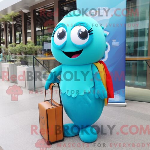 Costume De Mascotte Redbrokoly De Pho Turquoise Habillé Avec Une Jupe Crayon Et Des Pochettes