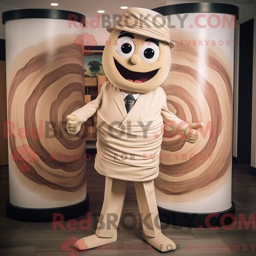 Personnage De Costume De Mascotte Redbrokoly De Spinner À Plaques Beige Habillé Avec Une Veste De Costume Et Des Écharpes