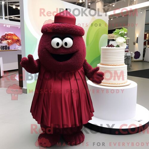 Personnage De Costume De Mascotte Redbrokoly De Gâteau De Mariage Marron Habillé Avec Un T-Shirt À Col En V Et Des Châles