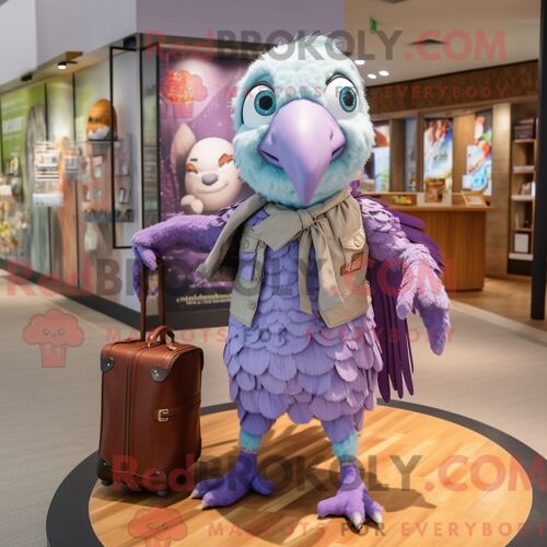 Costume Mascotte Redbrokoly De Perroquet Lavande Habillé Avec Une Robe Midi Et Des Sacs À Dos
