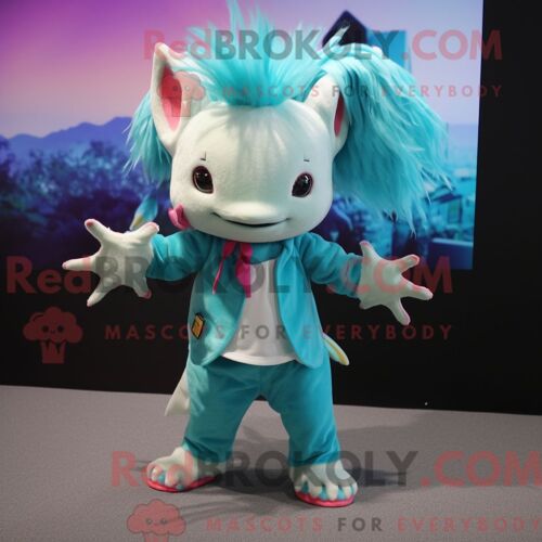 Costume Mascotte Redbrokoly D Axolotls Turquoise Personnage Habillé Avec Un Chemisier Et Des Lacets De Chaussures