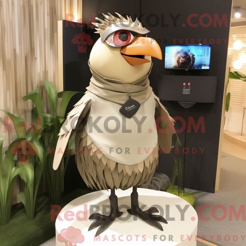 Costume Mascotte Redbrokoly De Merle Beige Personnage Habillé Avec Un Rash Guard Et Des Épingles À Cheveux
