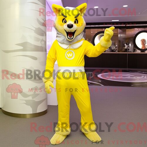 Costume De Mascotte Redbrokoly Say Wolf Jaune Citron Personnage Habillé Avec Une Combinaison Et Des Coussinets De Pieds