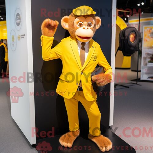 Costume De Mascotte Redbrokoly De Singe Jaune Personnage Habillé D Un Blazer Et De Coussinets De Pieds