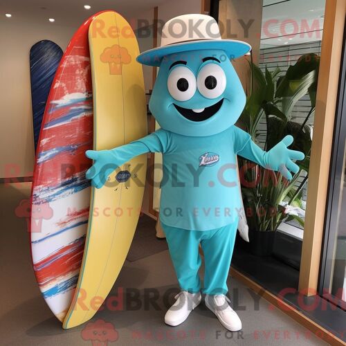 Costume Mascotte Redbrokoly D Huître Turquoise Habillé D Une Chemise En Popeline Et De Montres